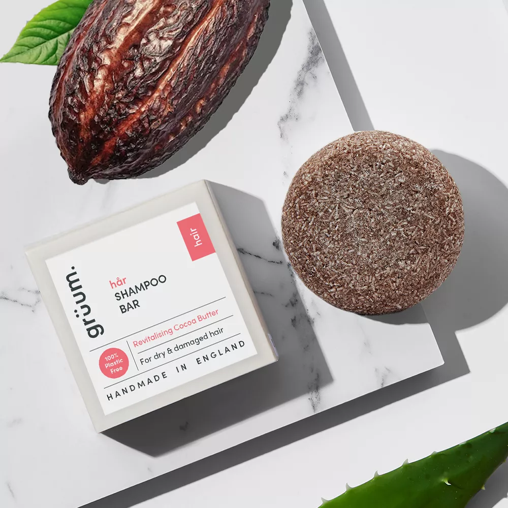Shampoo bar with cocoa pod.