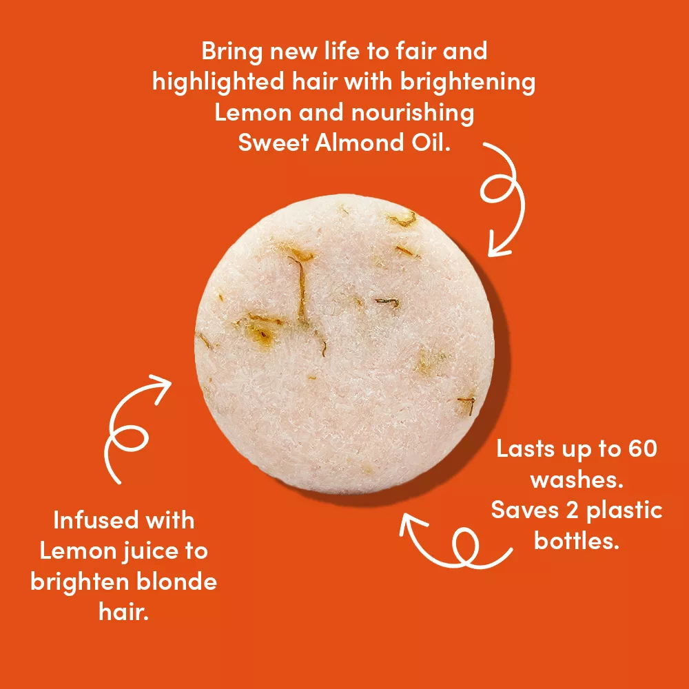 Round shampoo bar with text descriptions.