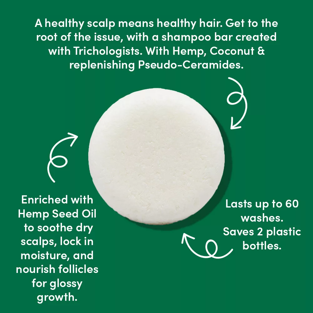 White shampoo bar with text annotations.