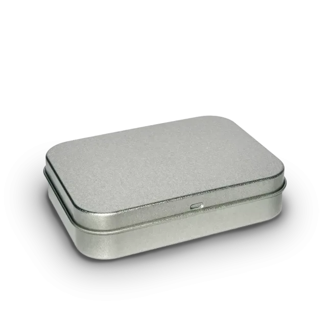 Rectangular metal tin box.