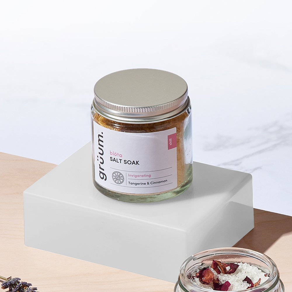 Jar of tangerine cinnamon salt soak