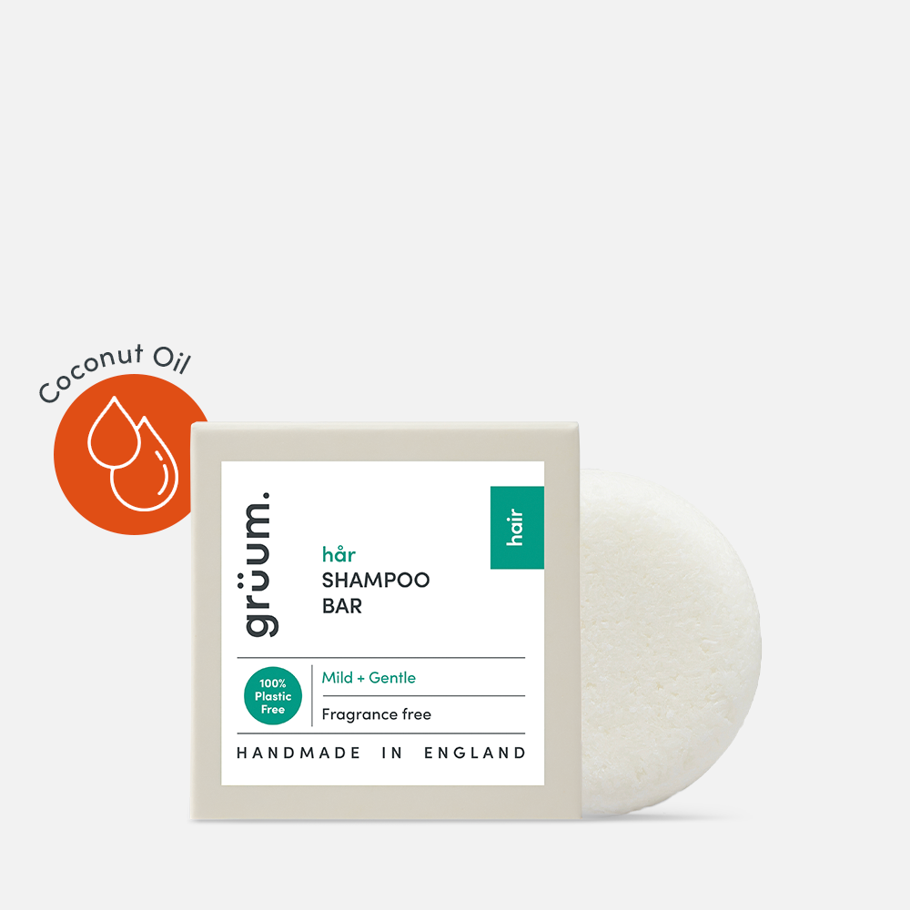 Shampoo bar with coconut oil label.