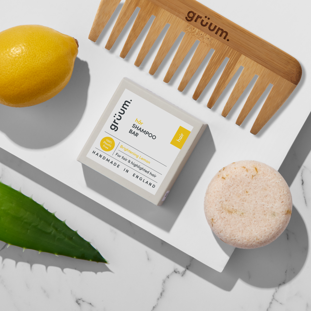 Shampoo bar, comb, lemon, aloe vera