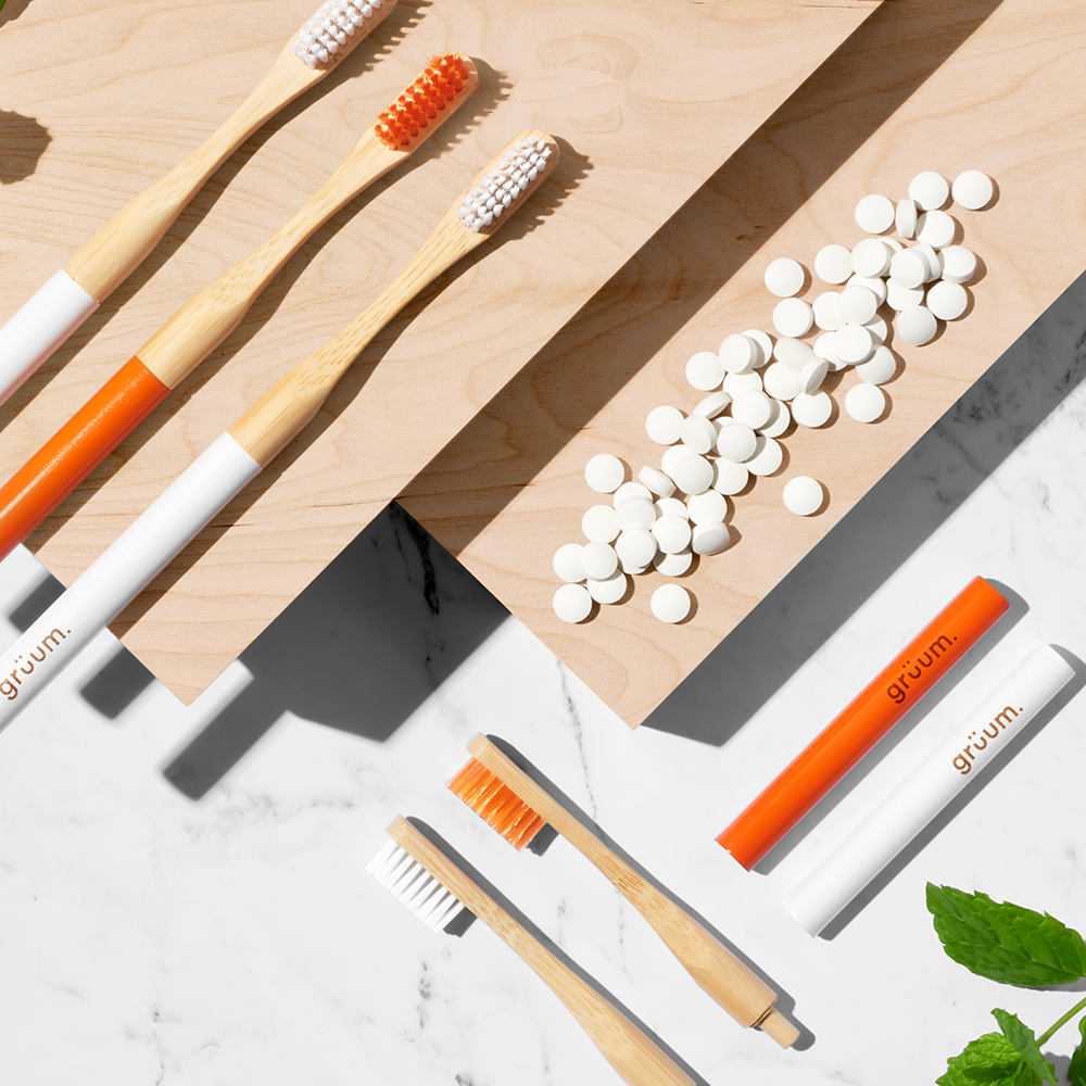 Bamboo toothbrushes and toothpaste tablets