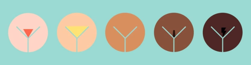 Abstract cocktail glasses in a row.