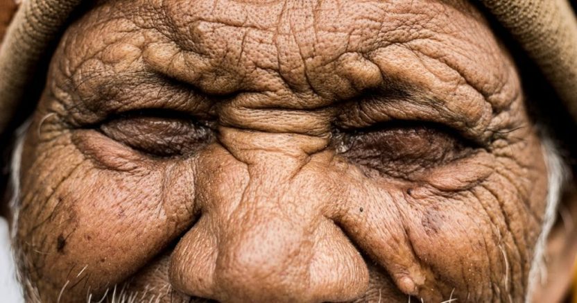 Close-up of a wrinkled face