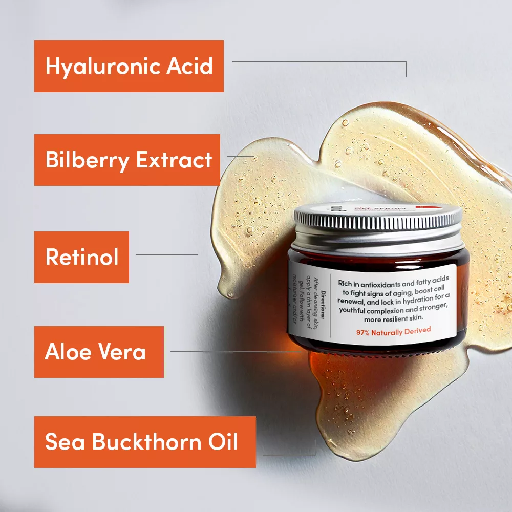 Skincare ingredients and jar displayed.