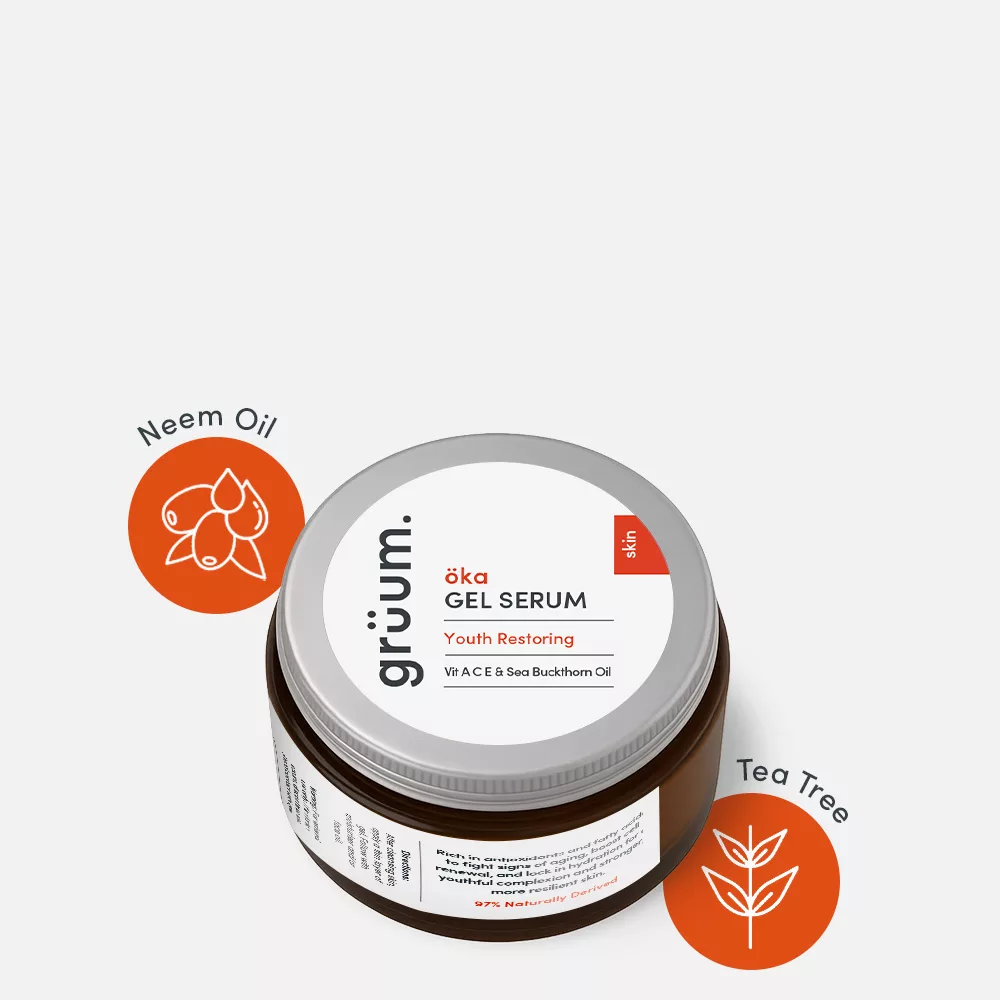 Gel serum jar with neem and tea tree oils