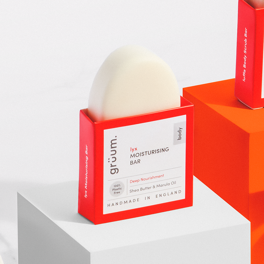 Moisturising bar in red packaging