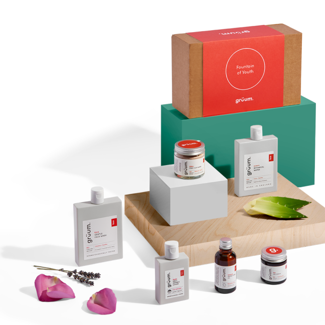 Skincare products and packaging display