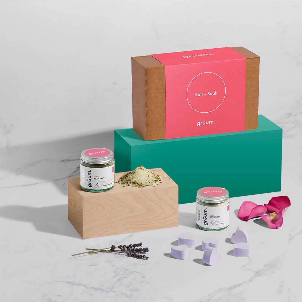 Bath products on colorful blocks