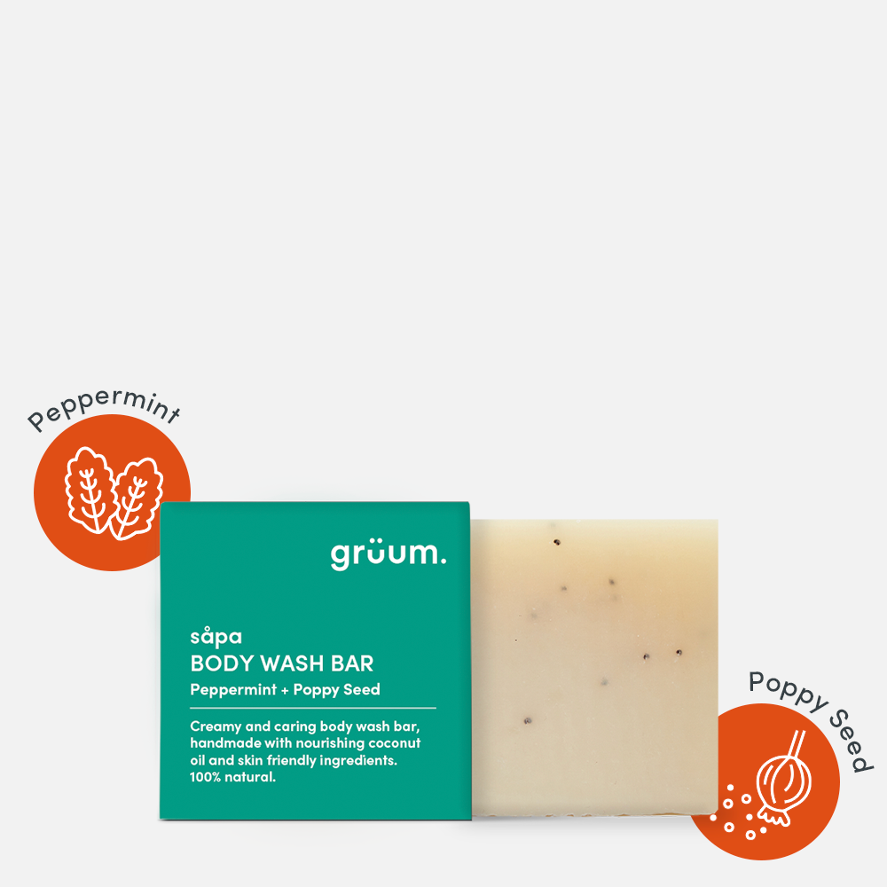 Body wash bar with peppermint and poppy seed
