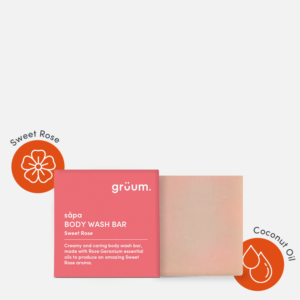 Pink body wash bar with packaging