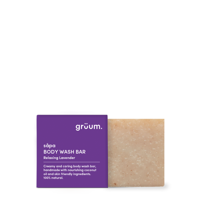 Lavender body wash bar packaging.