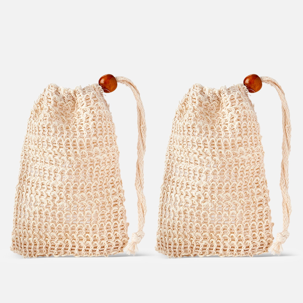 Two woven drawstring bags