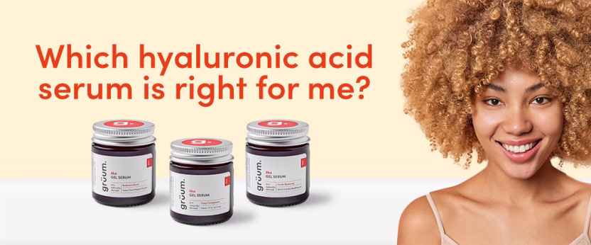 Hyaluronic acid serums and smiling woman