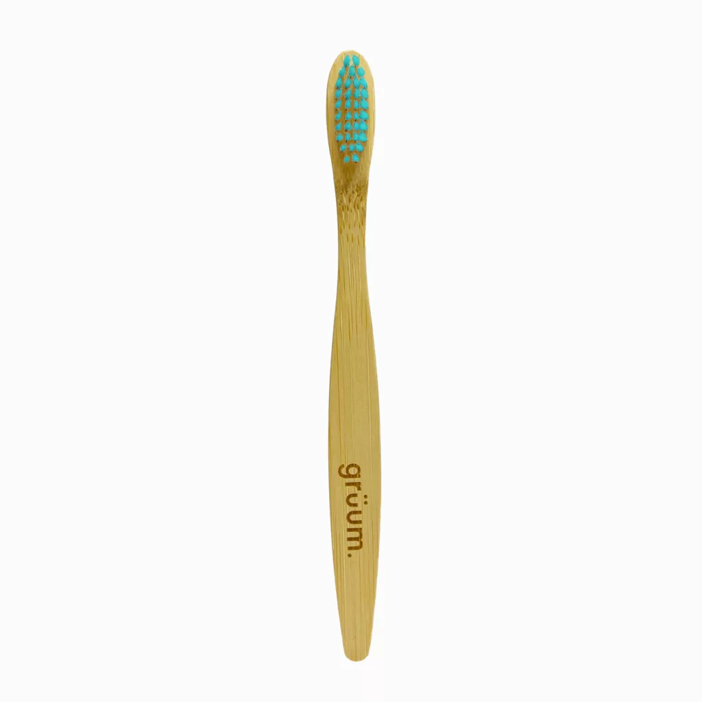 Bamboo toothbrush with blue bristles