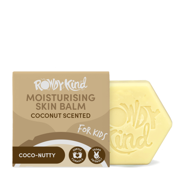 Coconut scented kids skin balm package.