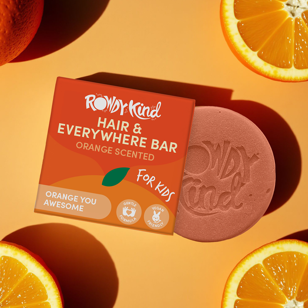 Orange scented hair bar with oranges