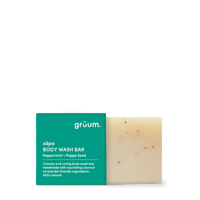 Peppermint and poppy seed body wash bar.