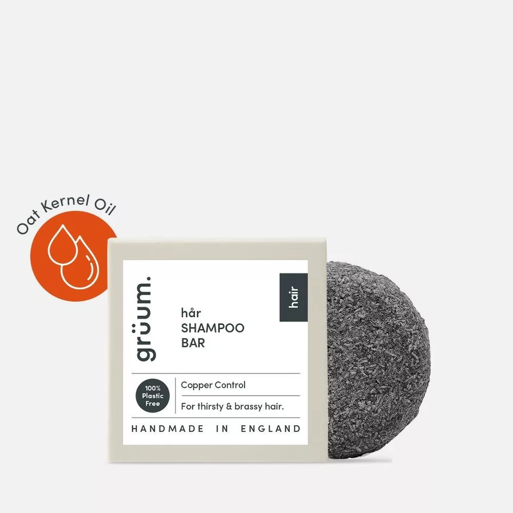 Gray shampoo bar with packaging
