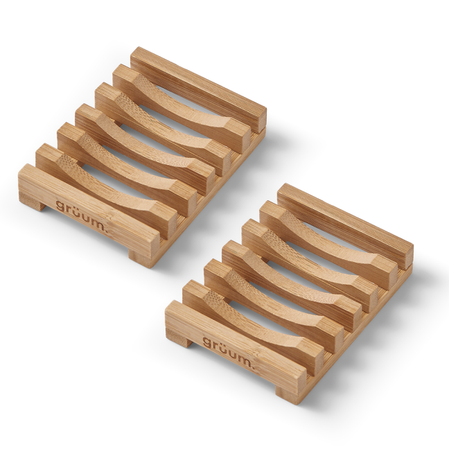 Two bamboo soap holders