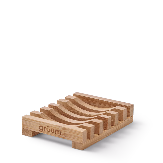 Wooden soap dish with grooves