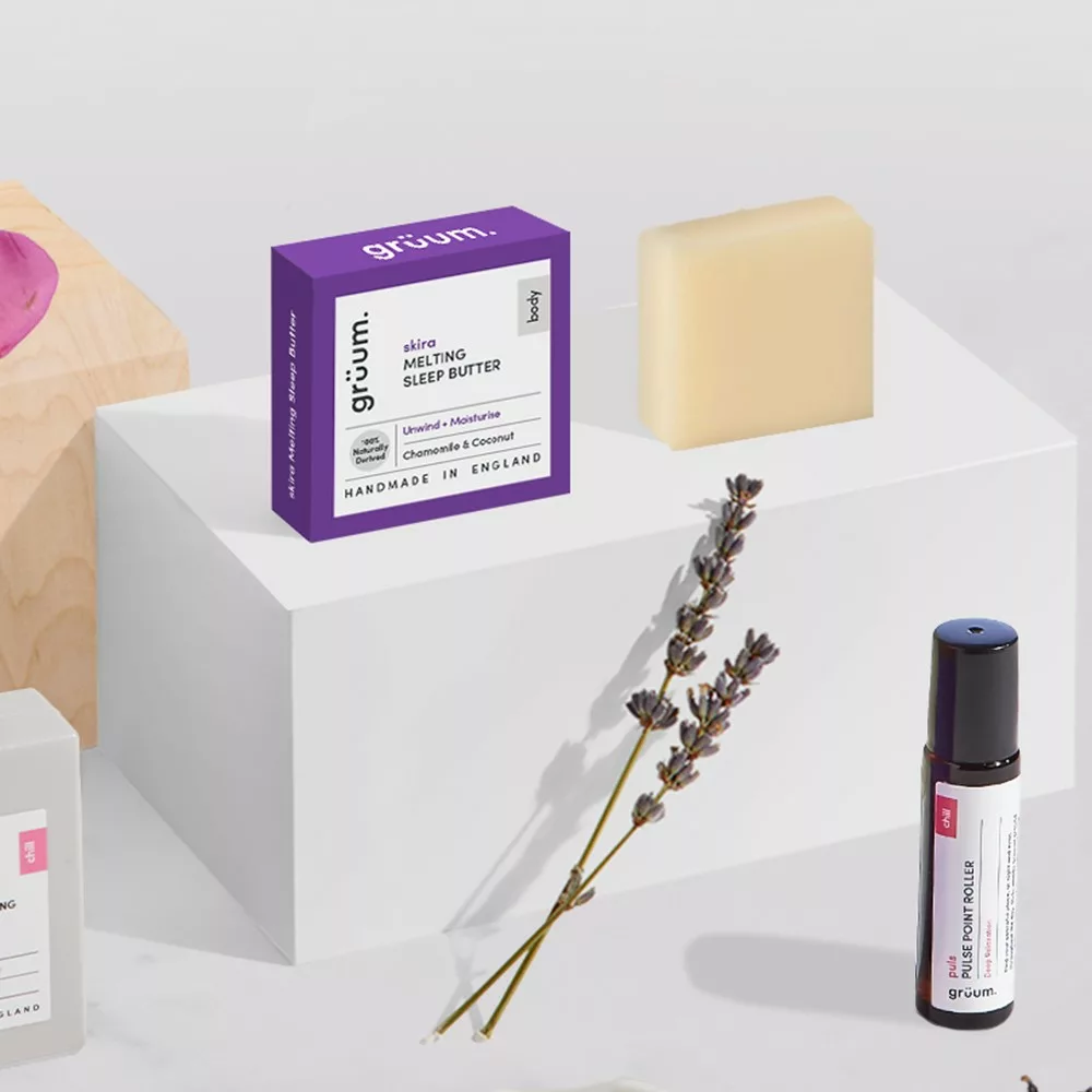 Skincare products with lavender and soap