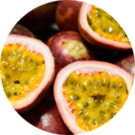 Sliced passion fruits with seeds inside.