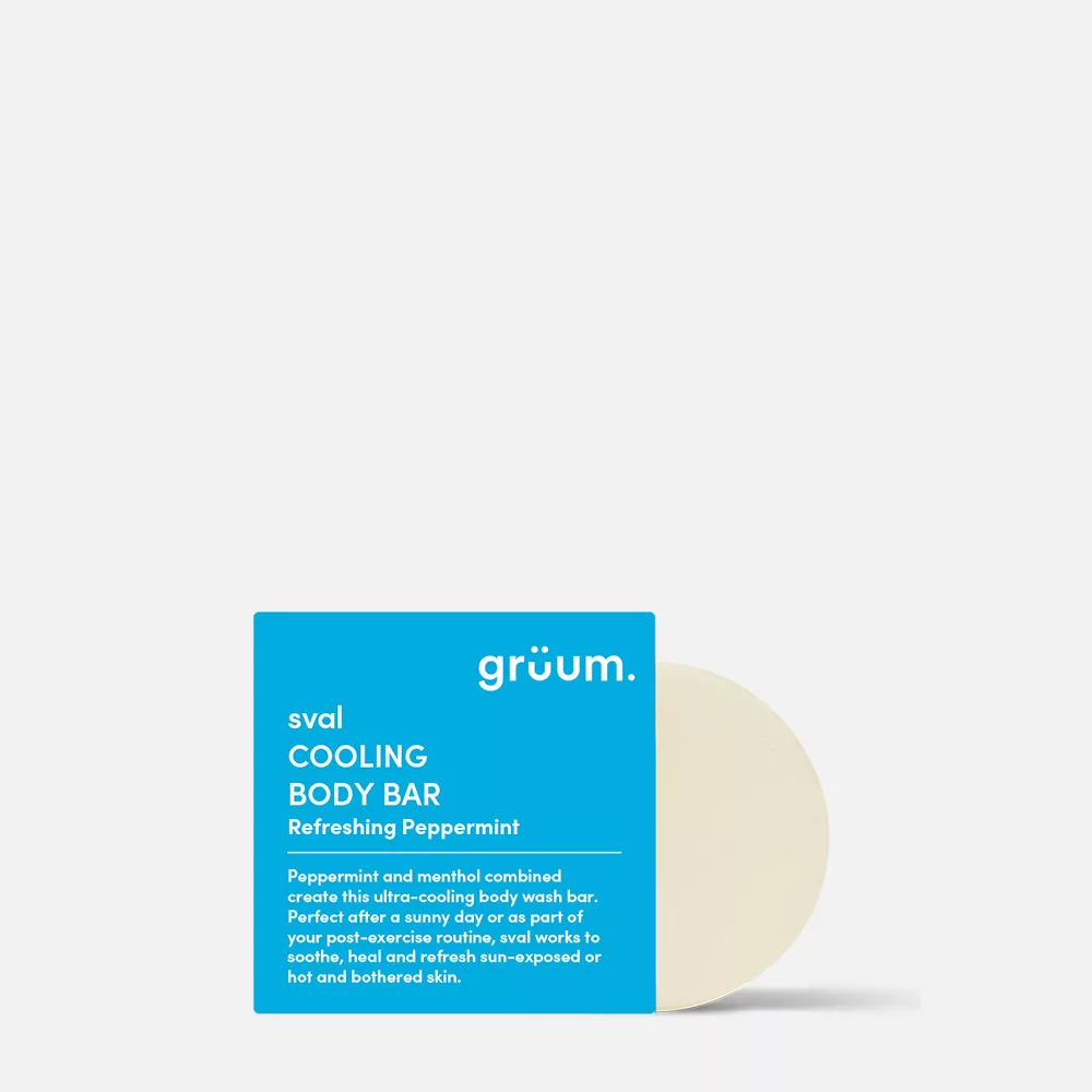 Cooling body bar with blue label.