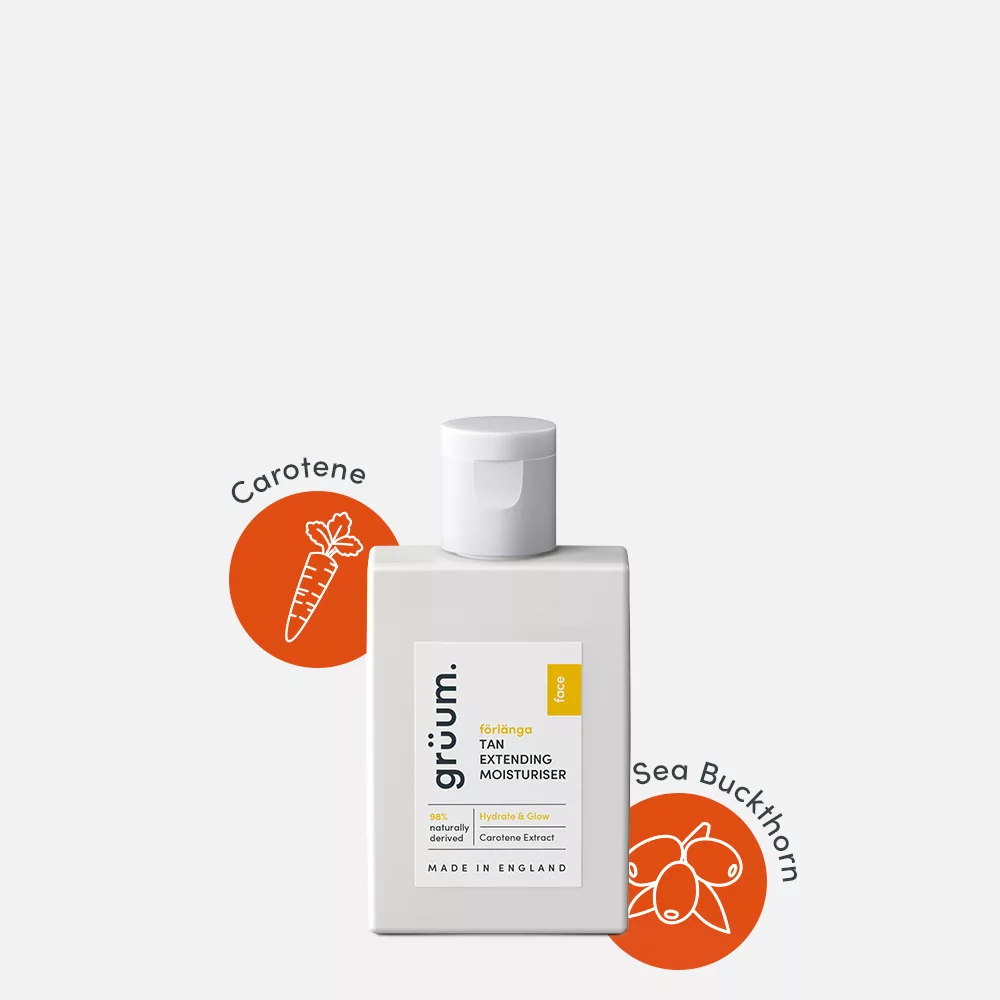 Tan extending moisturizer bottle with ingredients