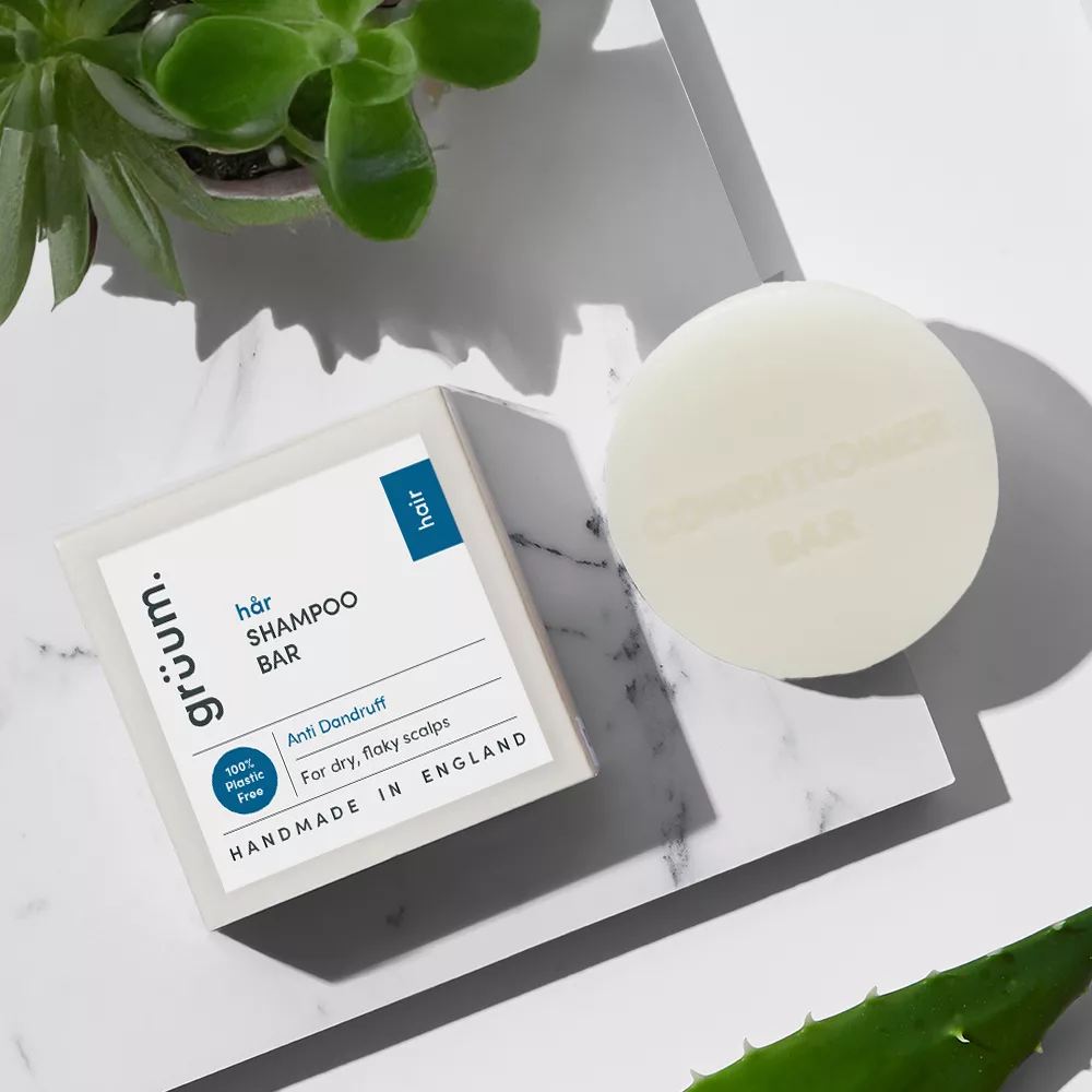 Shampoo and conditioner bars on counter