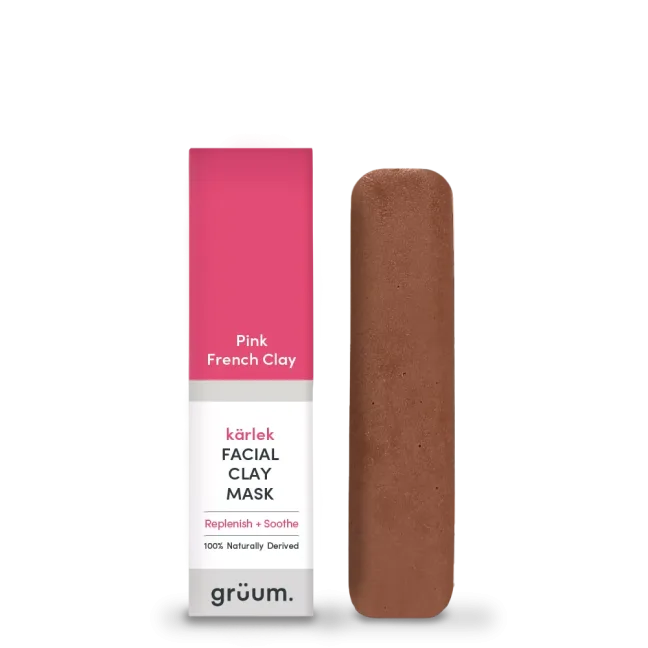 Pink facial clay mask and packaging