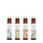 Four roll-on fragrance bottles with patterns.