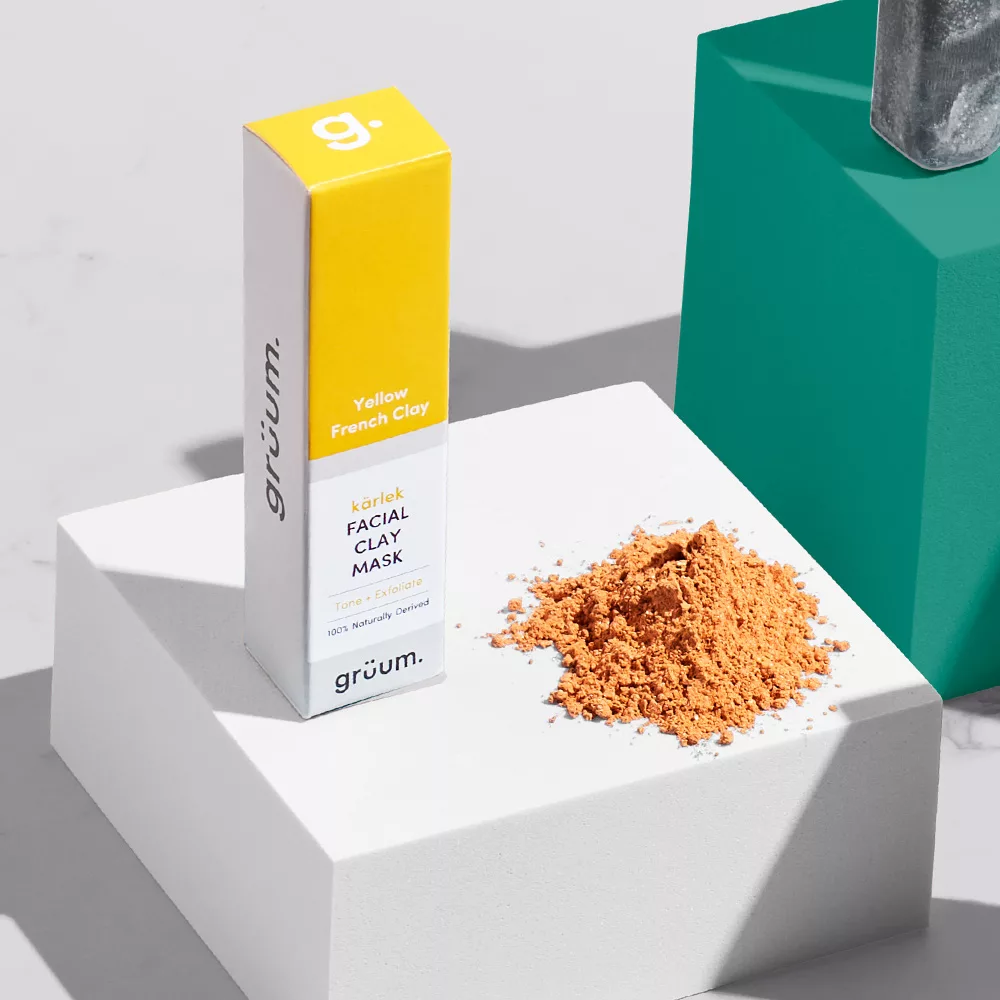 Facial clay mask box and clay powder.