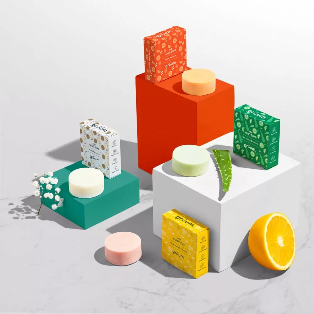 Colorful soap bars and boxes displayed