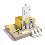 Assorted bath products with lemon and aloe.