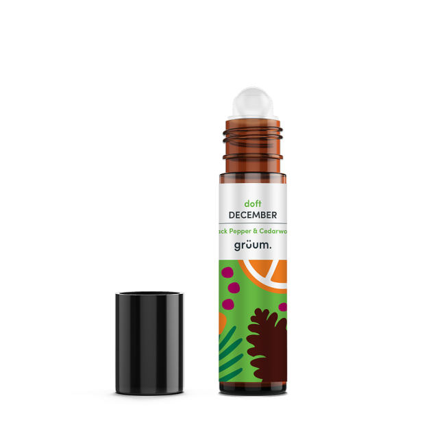 Roll-on bottle with colorful label.