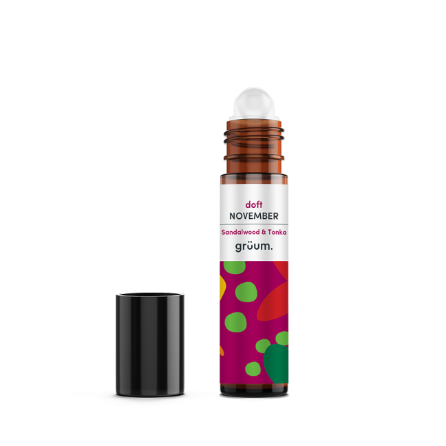 Aromatic roll-on bottle with colorful label.