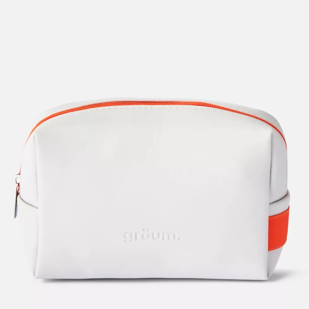 White pouch with orange accents.