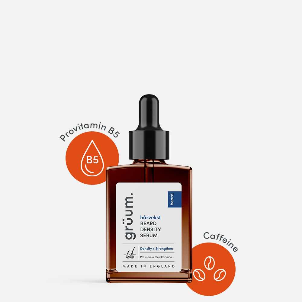 Beard density serum bottle with dropper.