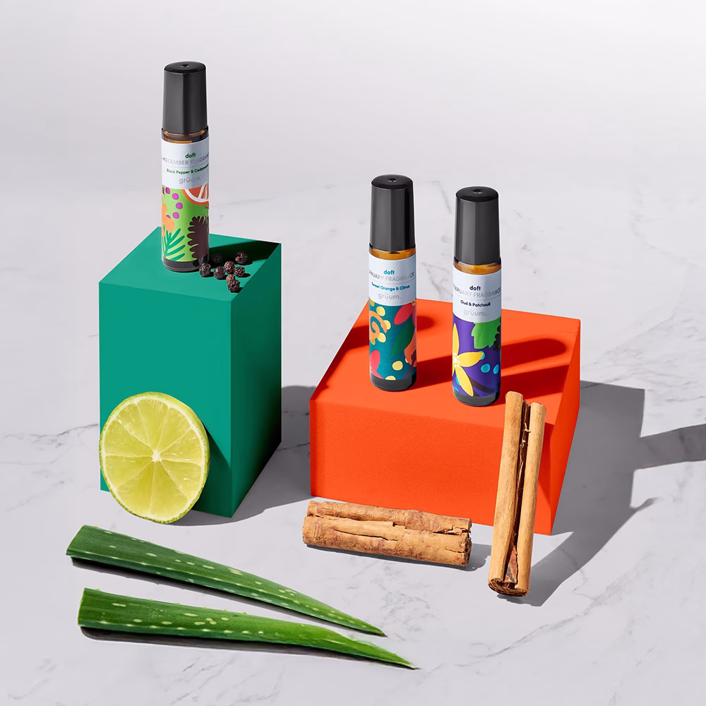 Colorful bottles with spices and lime