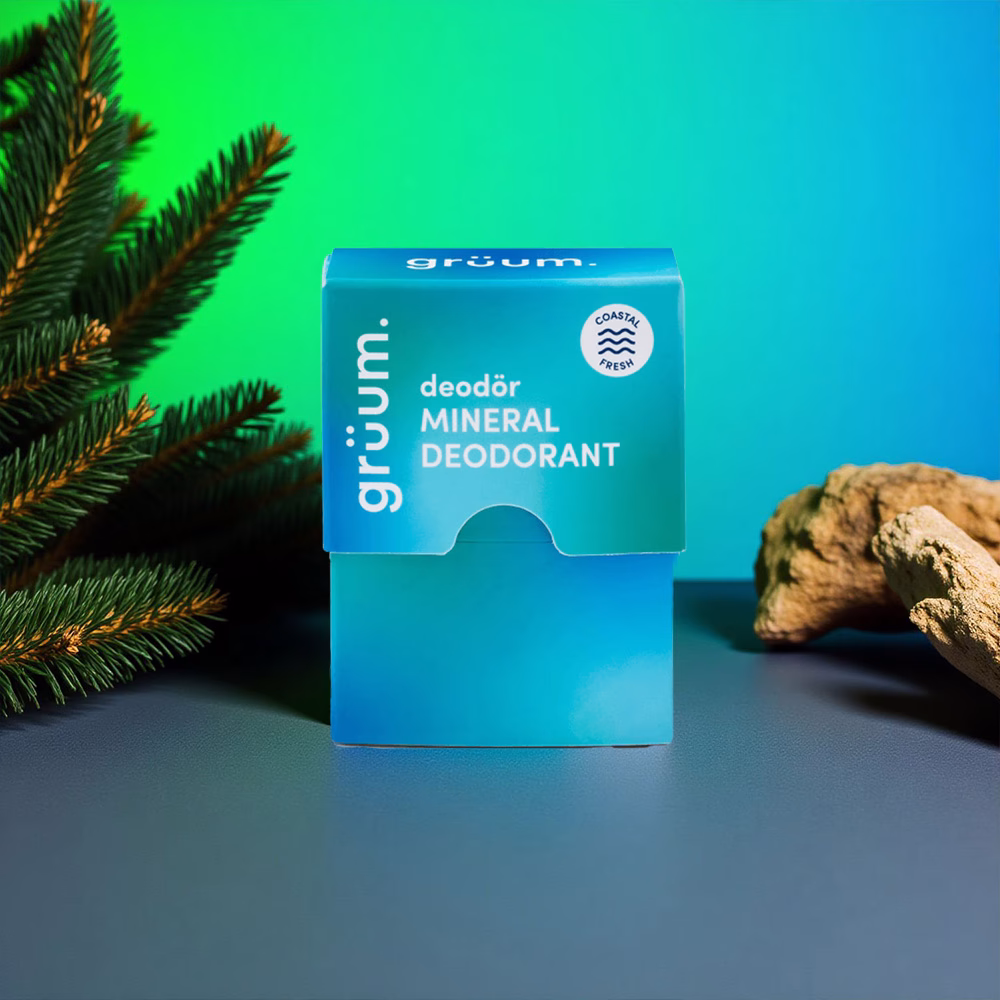 Blue deodorant box with natural decor