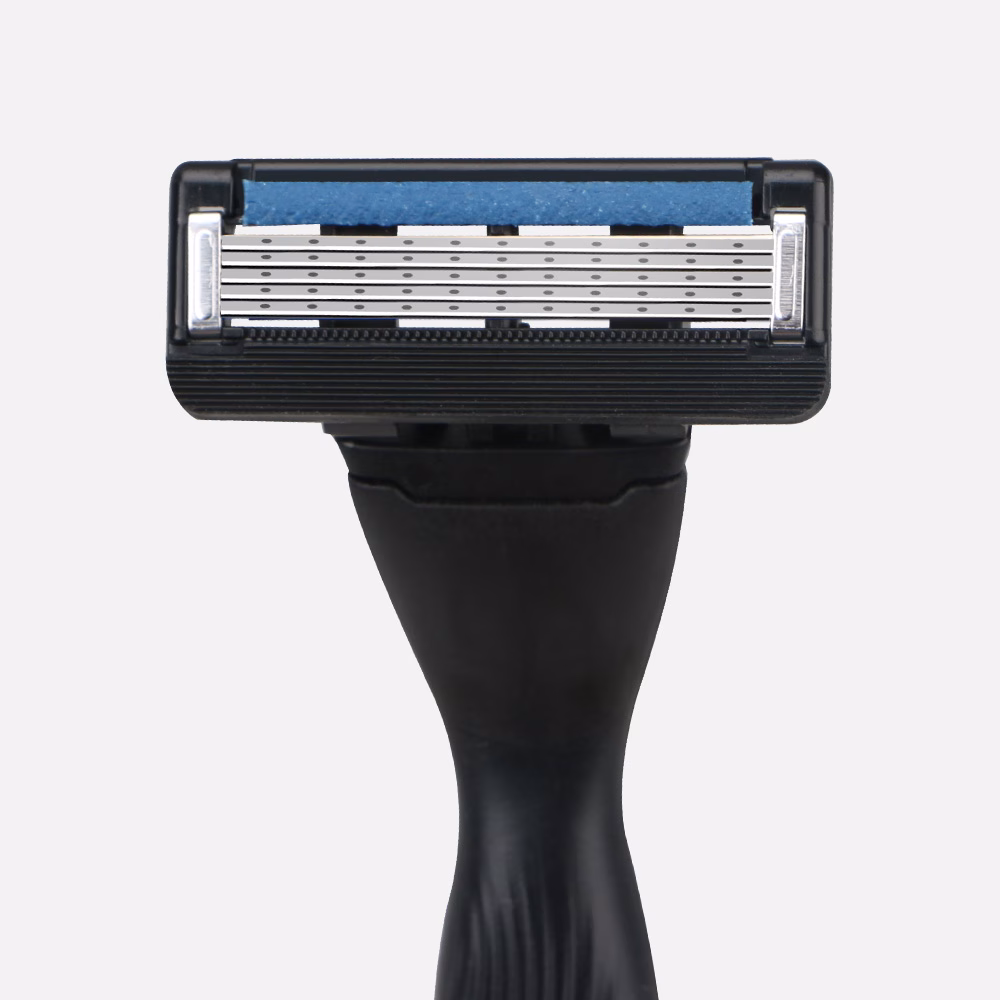 Close-up of black razor head