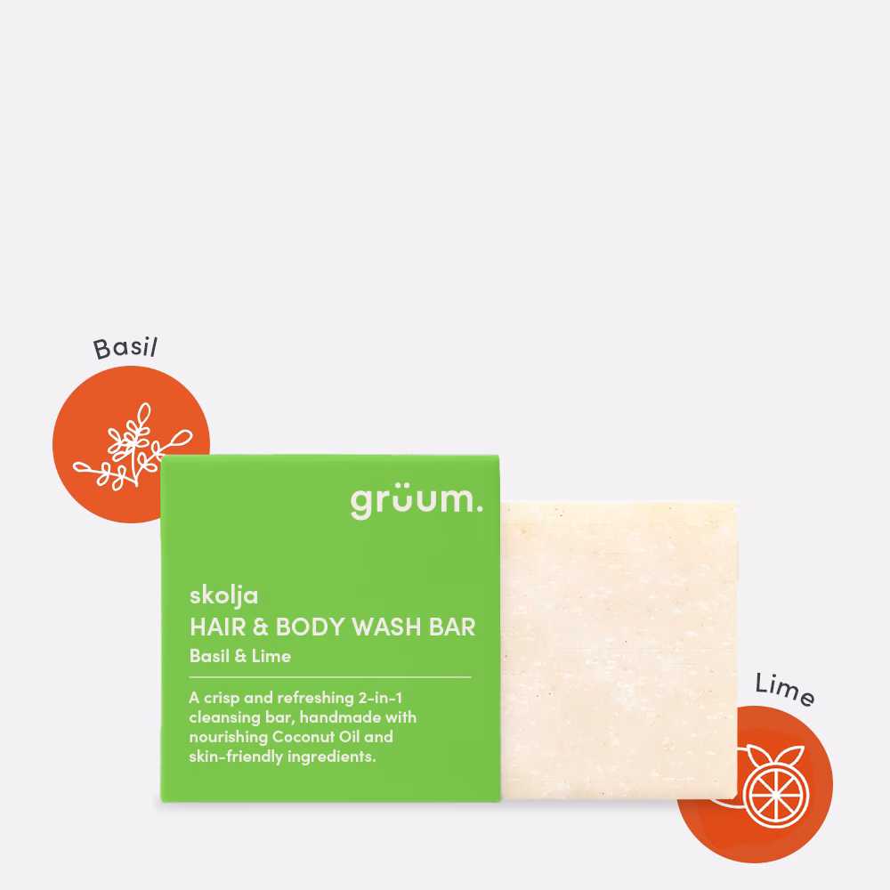 Green soap bar with basil and lime