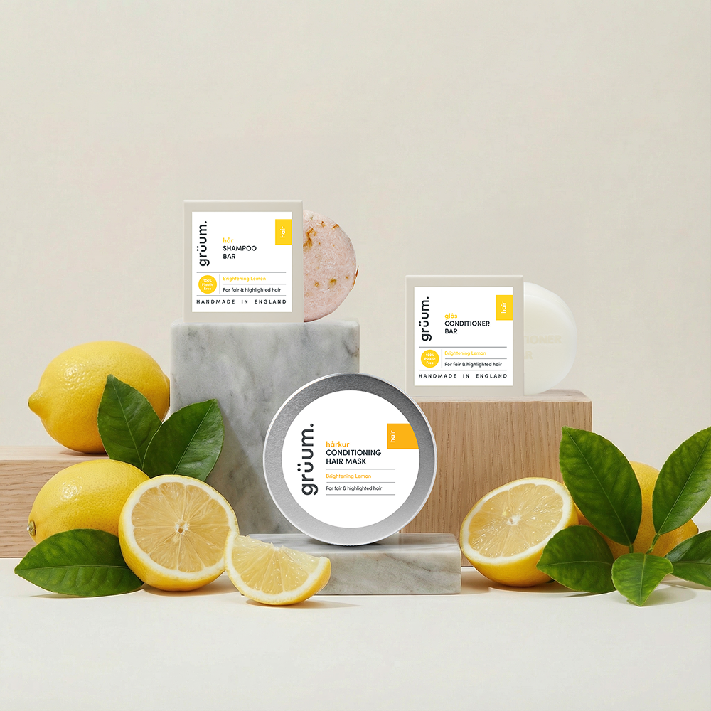 Hair products with lemons and leaves