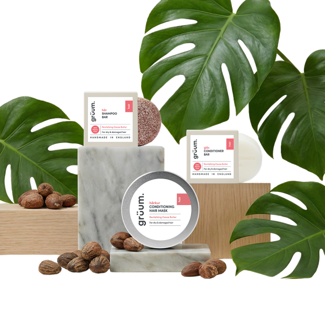 Haircare products with green leaves